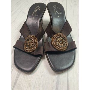 Kim Rogers Brown Women's Wood Heel Sandal Size 9  Made In Italy
